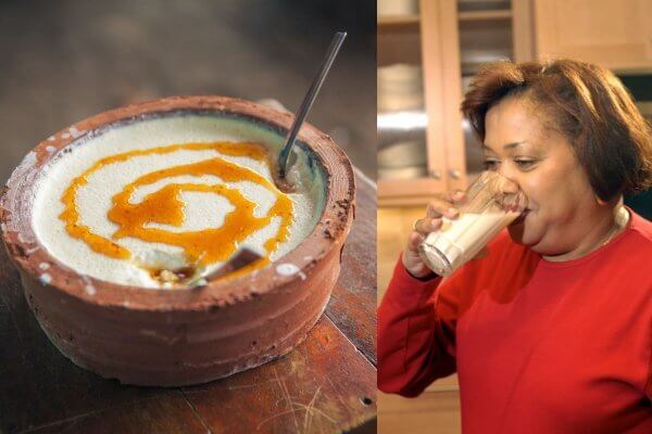 Lady with PCOS drinking almond milk and Greek yoghurt