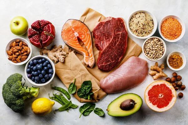 Diet is a key aspect of lifestyle changes - fresh seafood, beef, fruits, nuts and vegetables