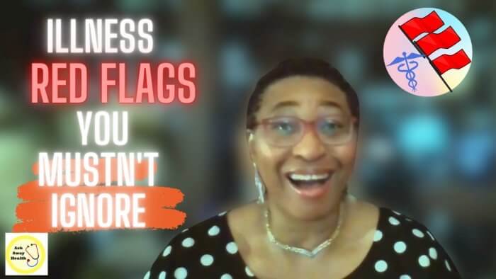 Signs of Illness Youtube thumbnail - smiling Black lady in front of blurred night background 