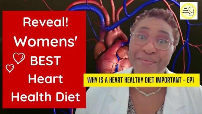 Heart Healthy Diet - Image of a female doctor wearing a white coat on a background image of the heart and blood vessels.