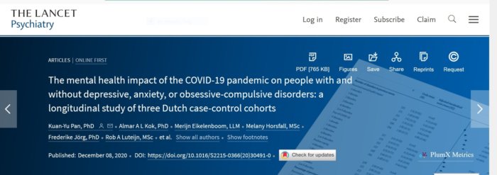 Lancet Psychiatry Journal - Well and Healthy During A Pandemic