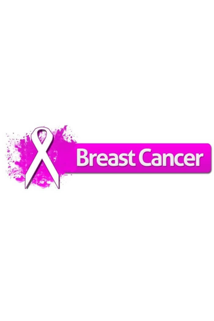 Breast Cancer badge in purple colour on a white background