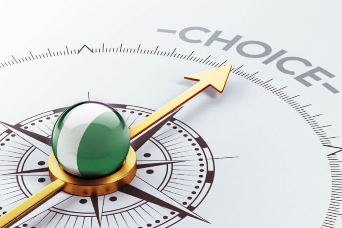 Compass with bright green dome and golden needle pointing to the word CHOICE - image for contraception in Nigeria